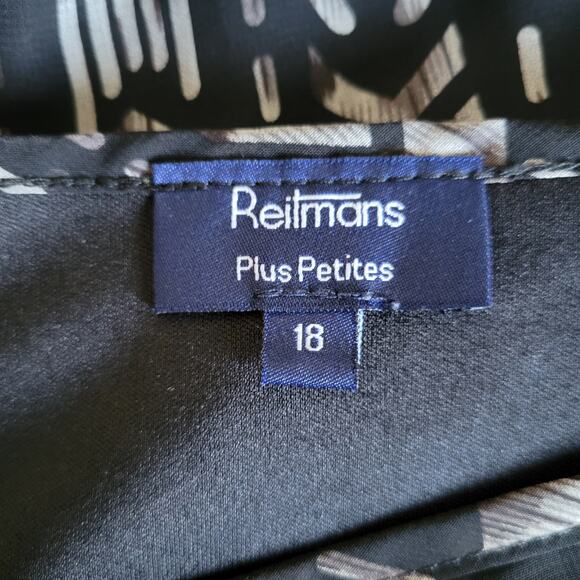 Reitmans Plus Petite 18 Pullover Top Lined Body Sheer Cap Sleeve Black White - Picture 12 of 14
